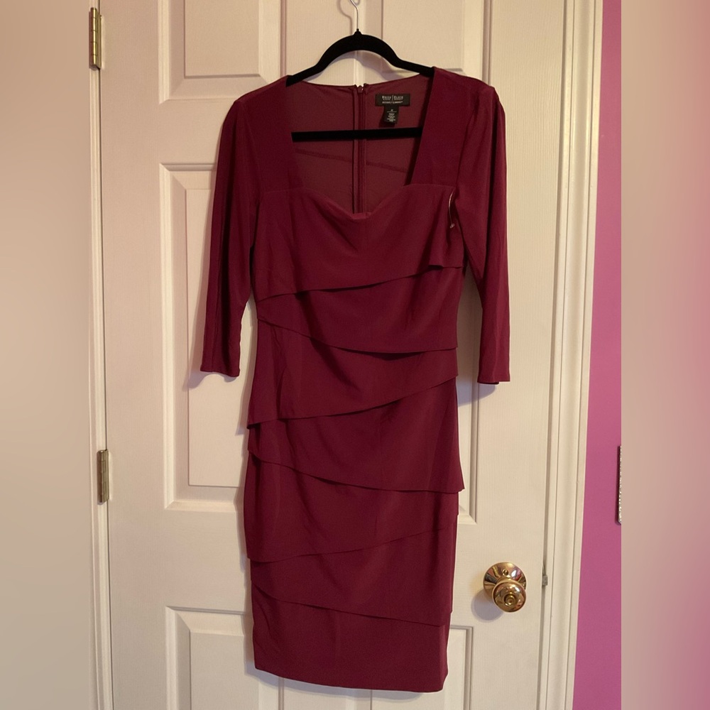 White House Black Market Burgundy Long Sleeve Dress